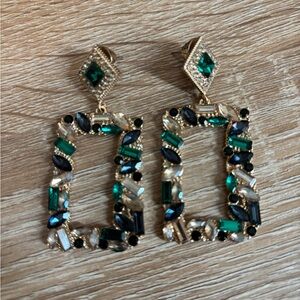 Elegant Green and Gold Statement Earrings